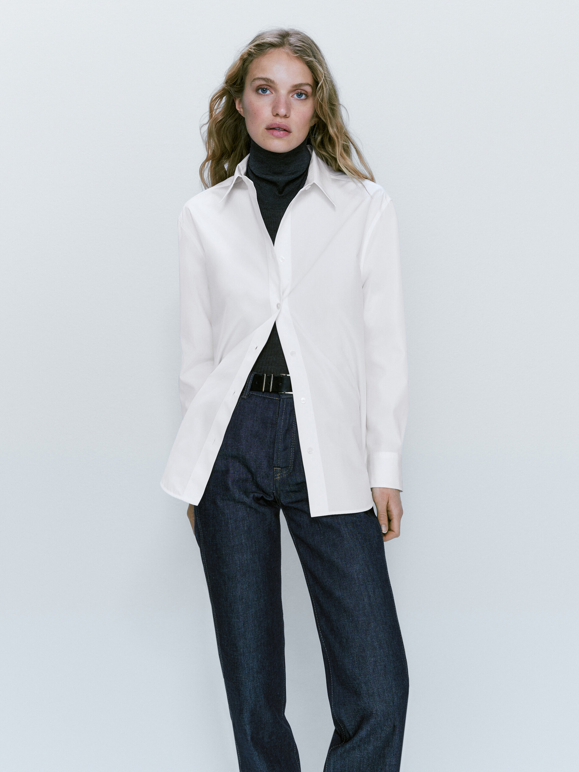 Camisa de popeline com detalhes de costura - BRANCA