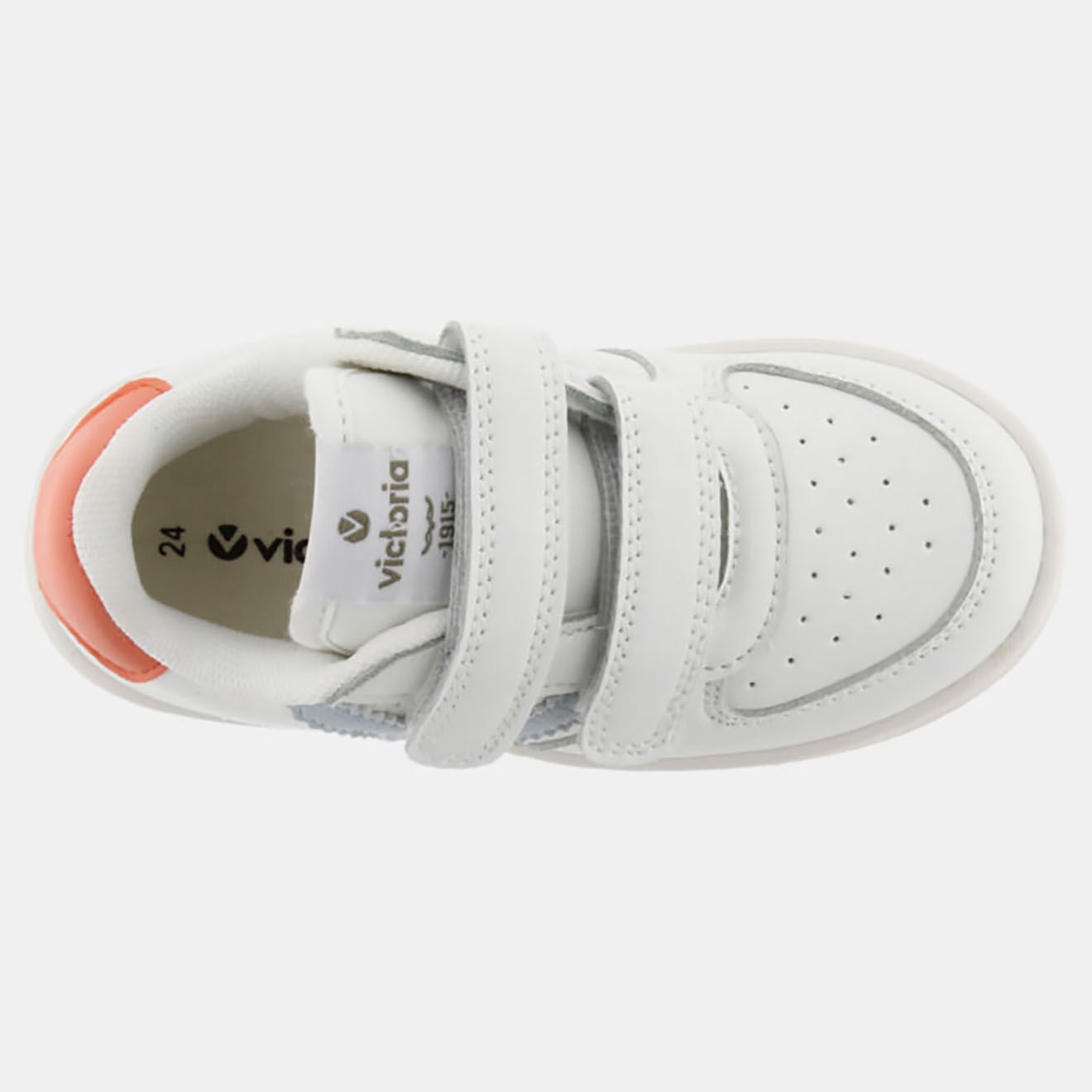 Victoria Baskets Velcro blanc/ciel/orange