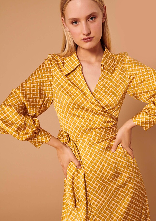 Robe Roselitajaune imprimée petites fleurs en satin