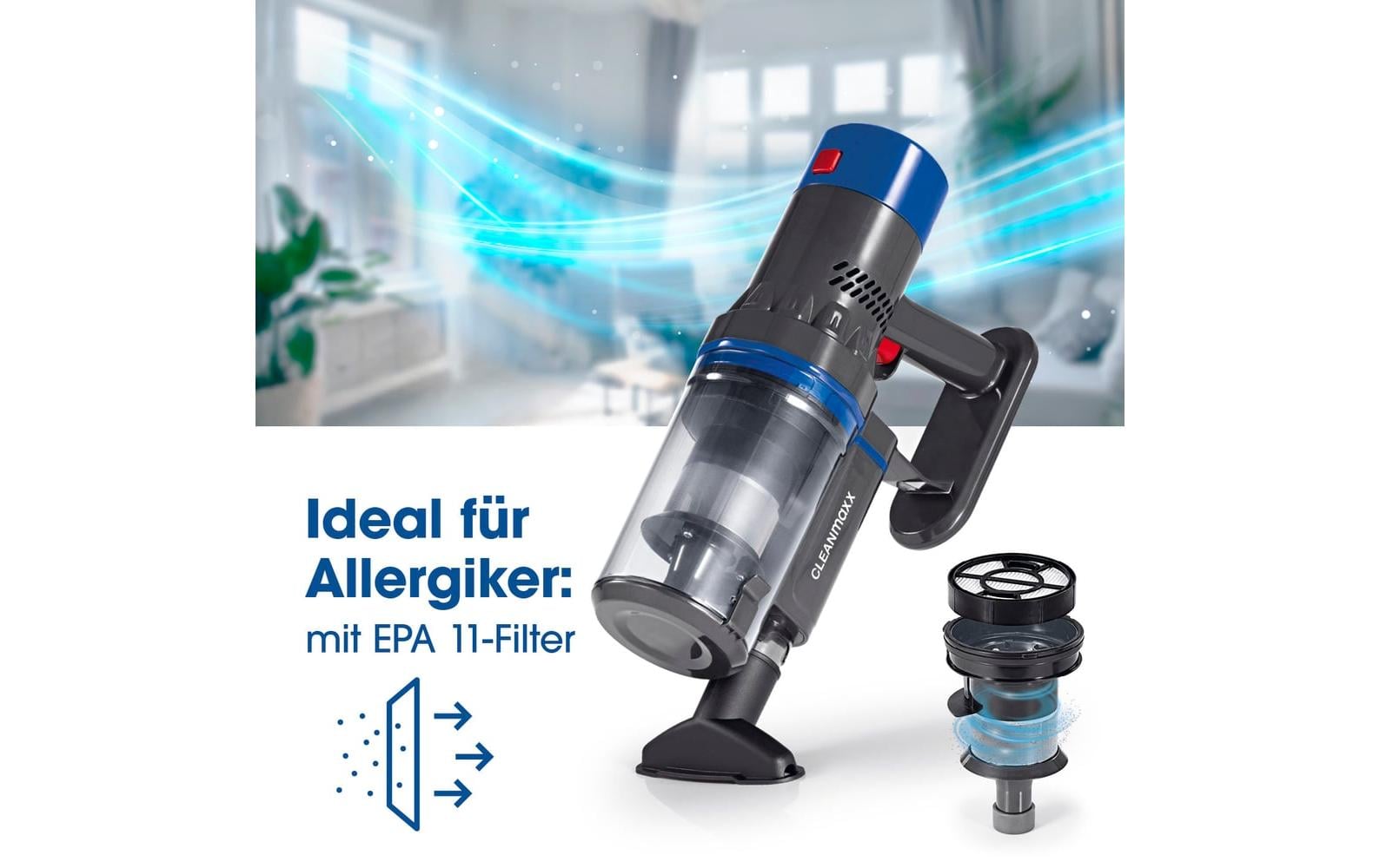 Akku-Hand- und Stielsauger Grau / BlauAkku-Zyklon-Staubsauger