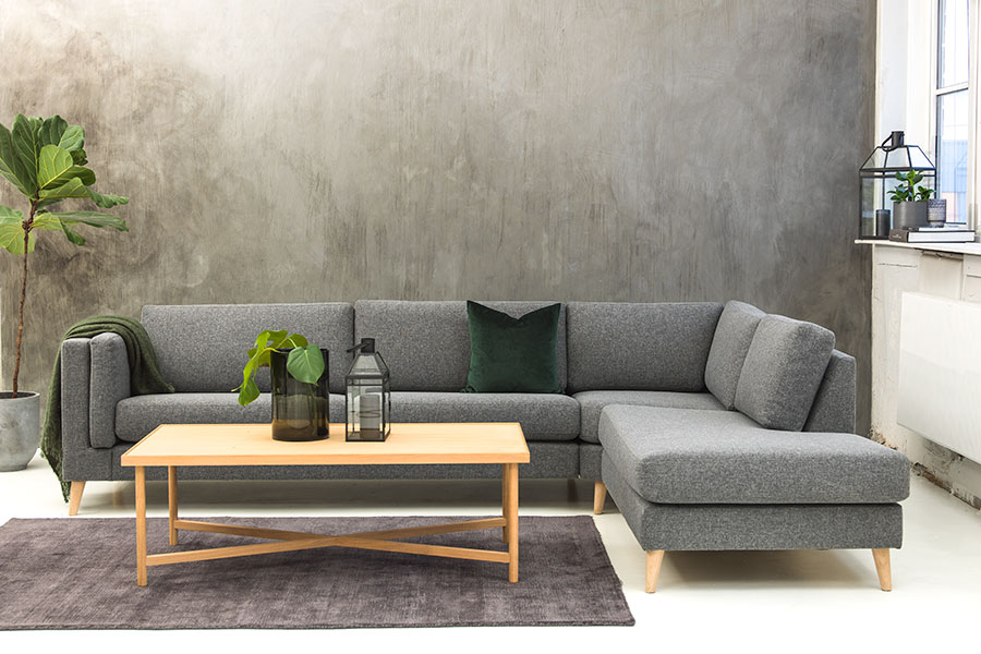 Edda sofa Tekstil Salsa 3 grey, ben 8, armlen G.
