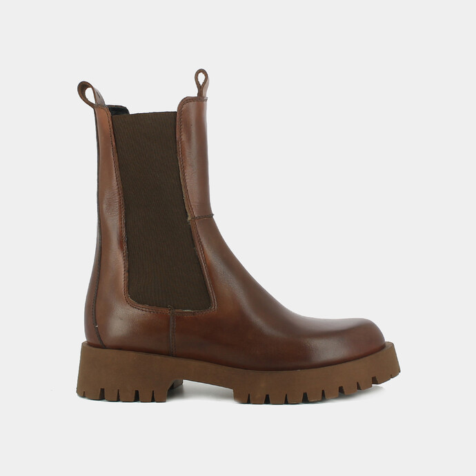 Bottines à plateformes  en cuir cognac