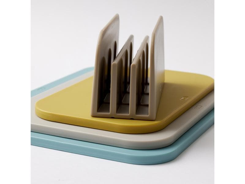 Rosti Schneidebrett-Set Choptima 3-teilig, Beige/Gelb/Blaug Schneidebrett Set mit Halterung