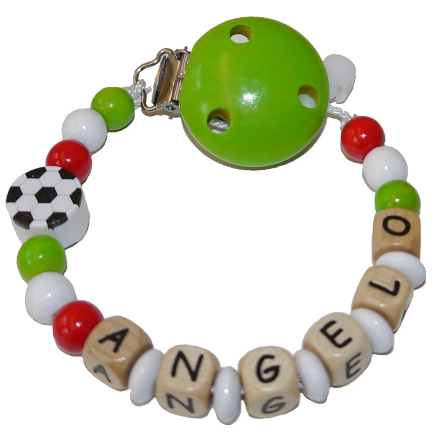 Schnullireich Schnullerkette mit Namen Fußball Italien (Holz) Bunt