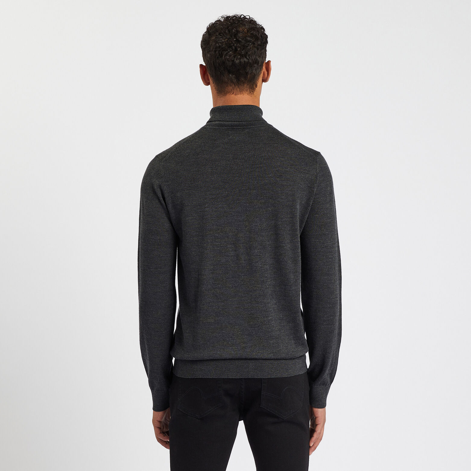 Pull col roulé en laine mérinos Gris foncé