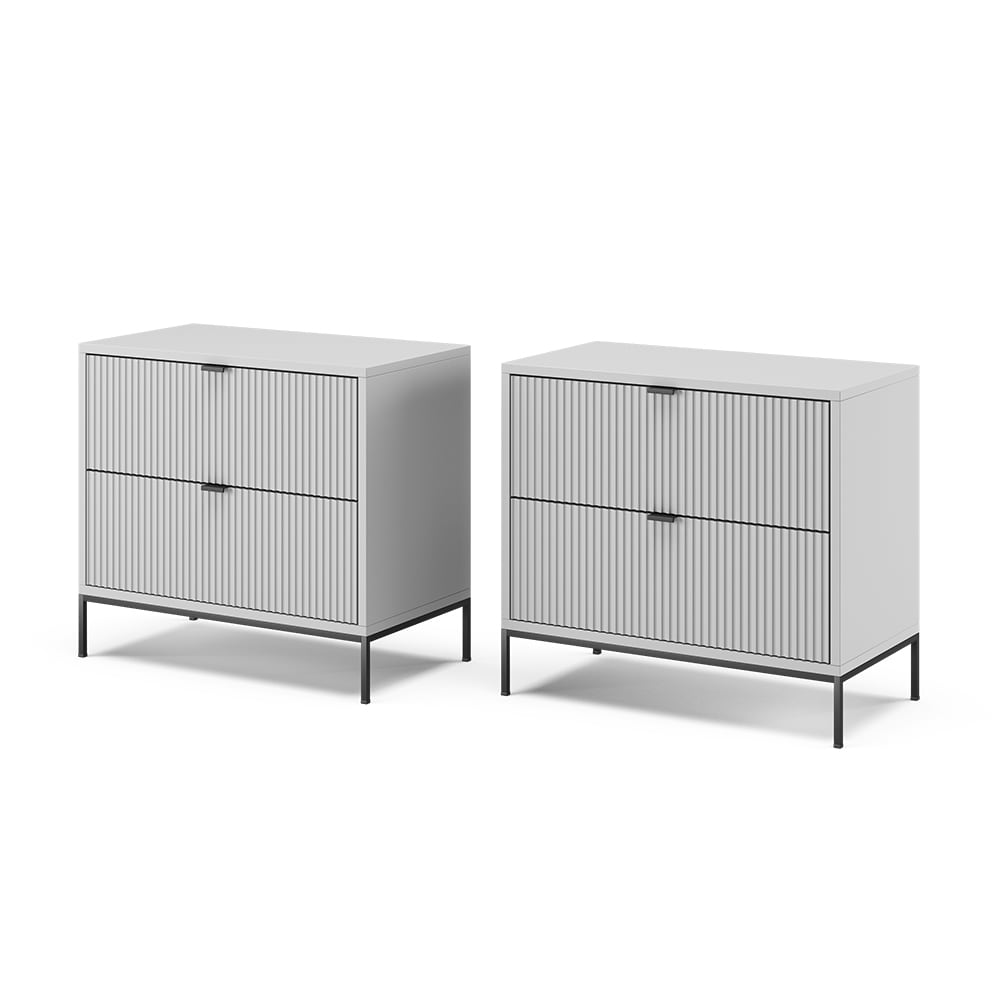 Vicco Nachtkommode Eliza 2er Set, Grau 66 x 36 cm, Nachttisch mit 2 Schubladen