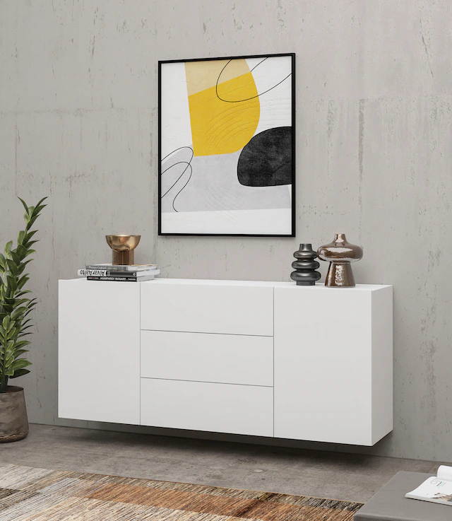 INOSIGN Sideboard »Ava, Breite 140 cm, hängend und stehend montierbar« moderne grifflose Kommode, Schubladenschrank, 2Türen/3Schubkästen