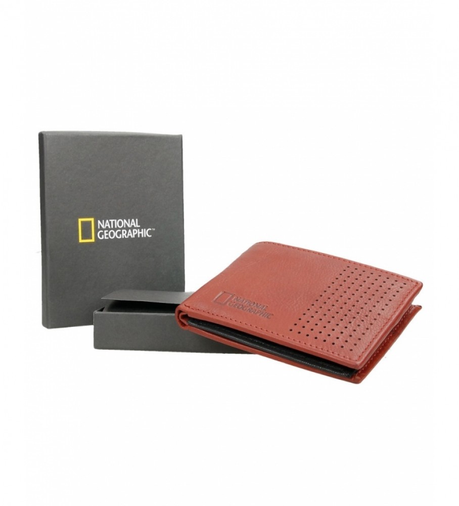 Carteira National Geographic Crater em couro vermelho - 2x10,5x8cm -