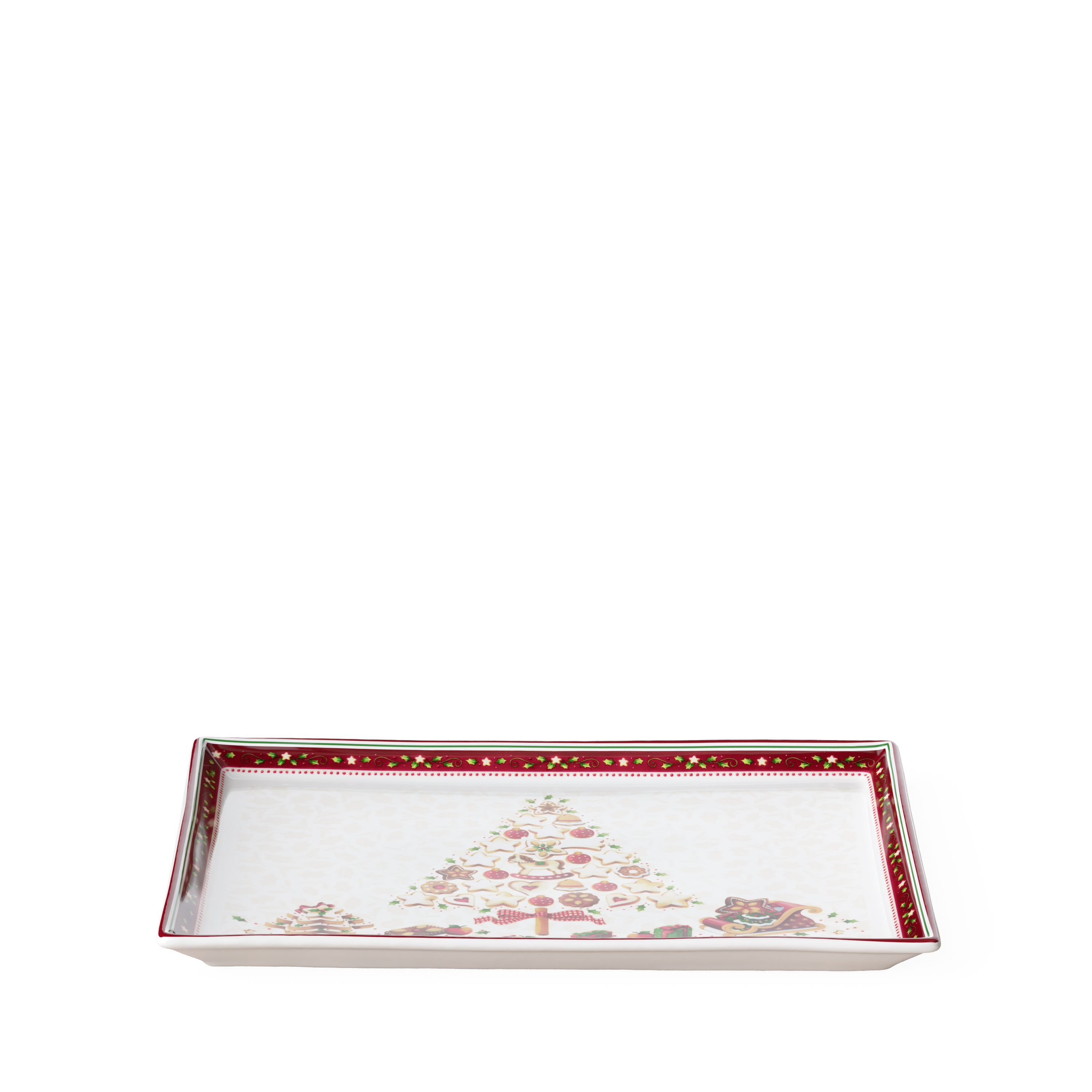 Winter Bakery Delight Cake platter Red, 15.8'' x 10.9'', Premium Porcelain