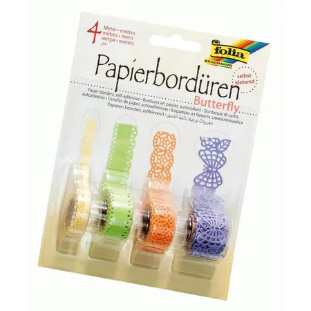 Folia Papierbordüren Butterfly, selbstklebend, 4 Rollen farbig sortiert
