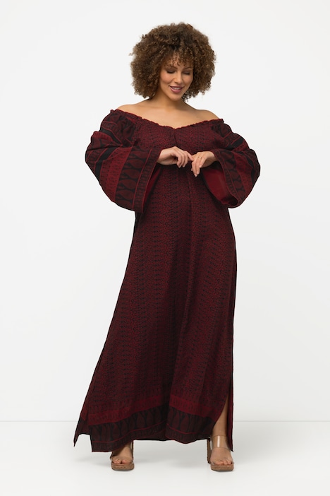 Kleid, Bordüren, A-Linie, V-Ausschnitt, 3/4-Arm