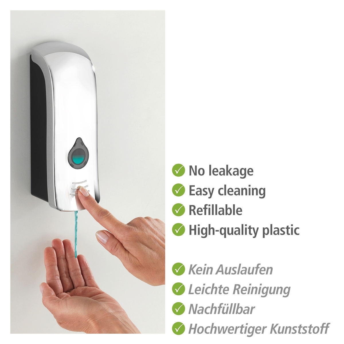 Wenko Ranera desinfectie & zeep wanddispenser 280 ml kunststof chroom