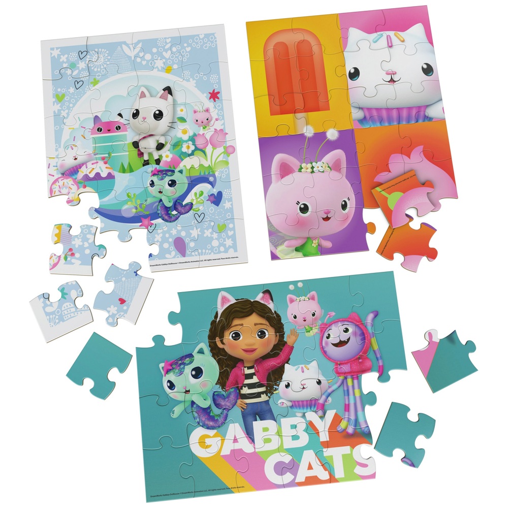 Dreamworks Gabby's Puppenhaus Holzpuzzle 3er-Pack und Aufbewahrungsschale
