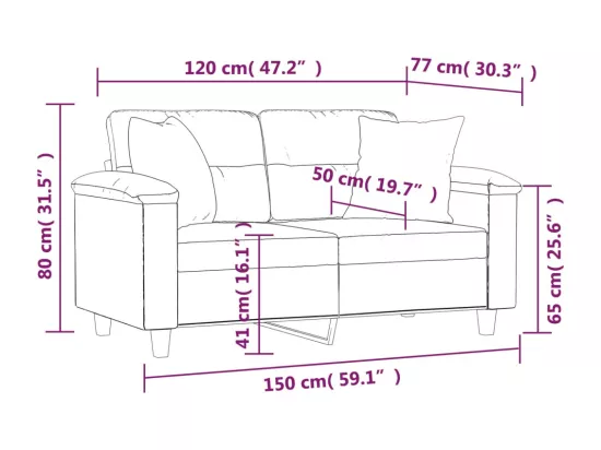 Canapé 2 places avec oreillers beige 120 cm tissu microfibre