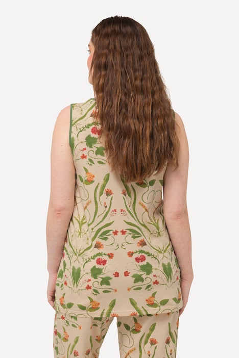 Pyjamatop, Blüten, Rundhals, ärmellos, Biobaumwolle