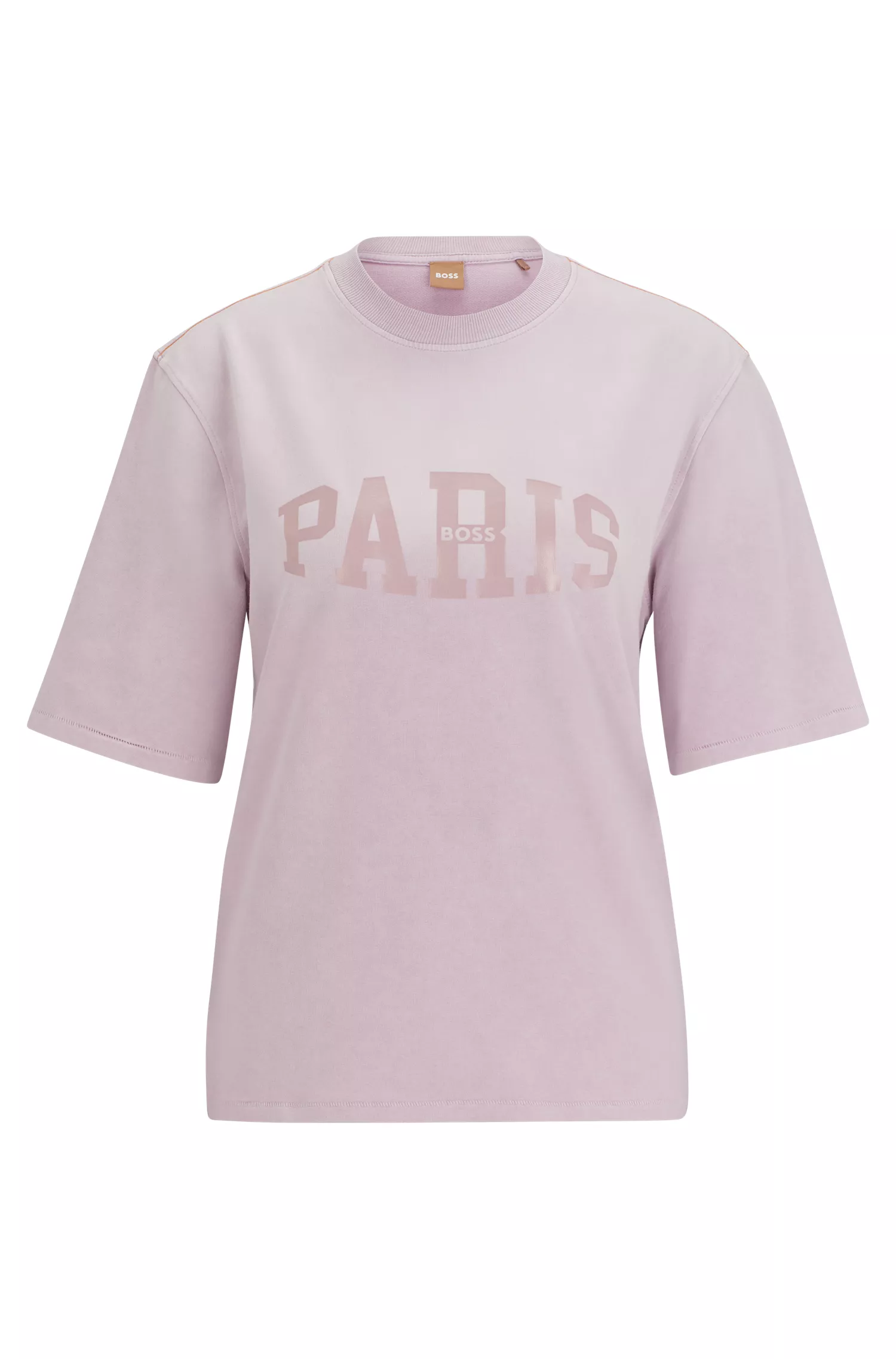 Camiseta BOSS laranja em algodão stretch com estampa do nome da cidade