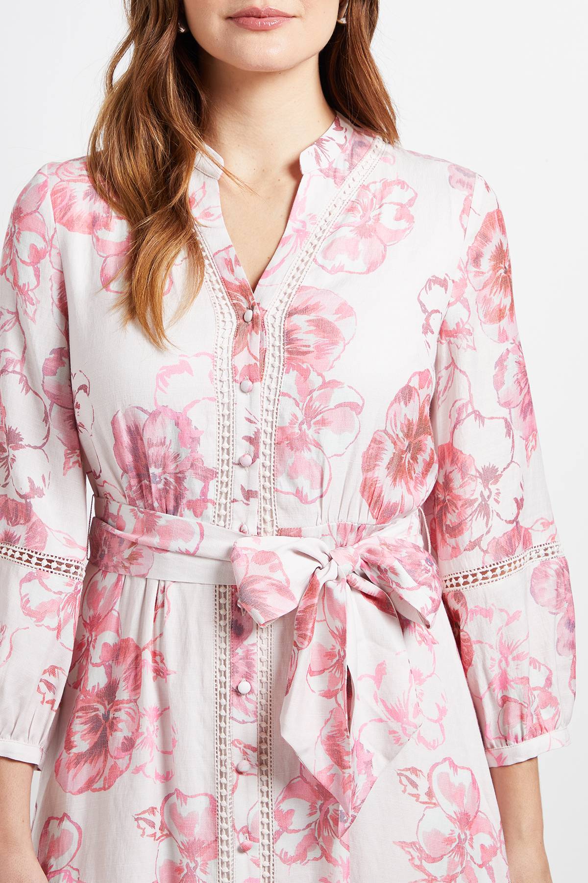 Wallis Robe Chemise Sans Col Avec Empiècement En Dentelle Florale