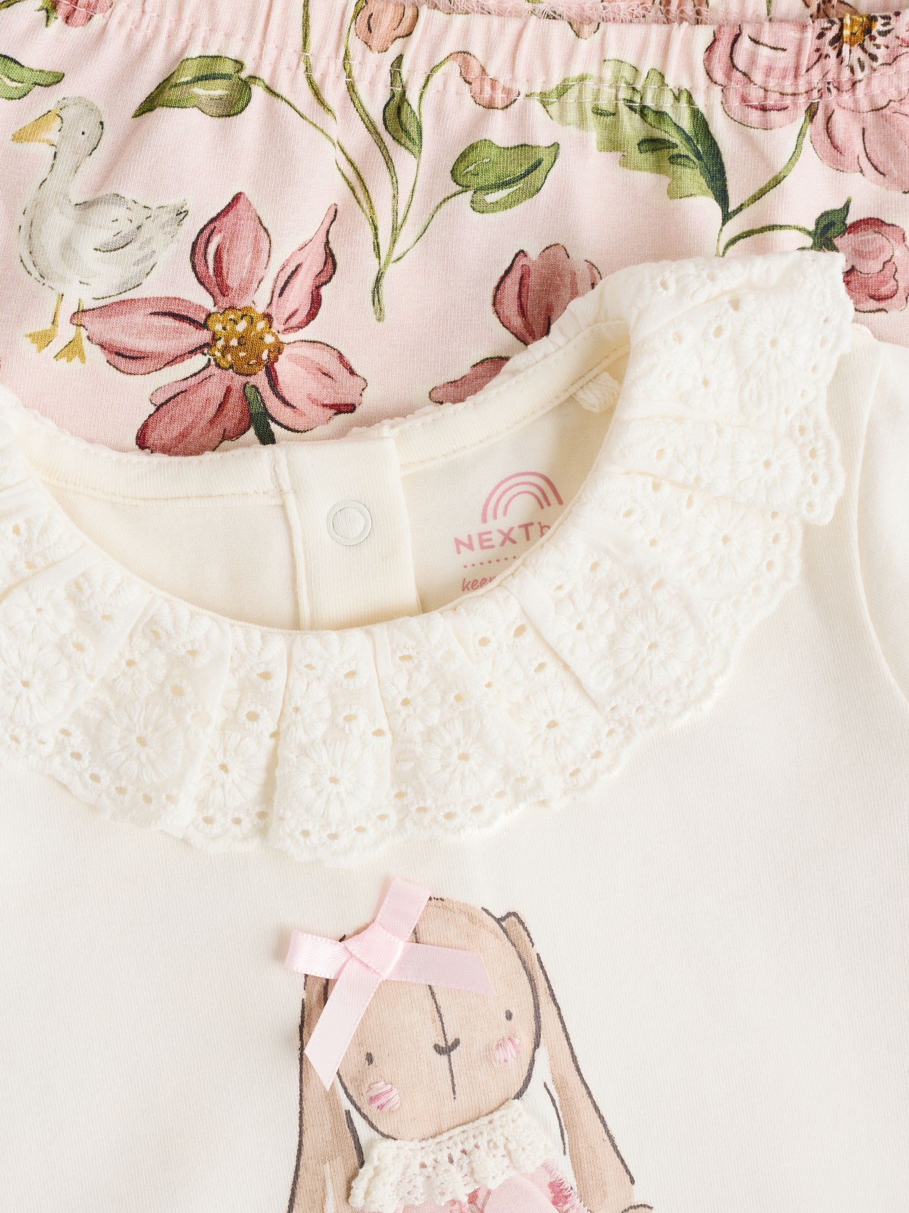 Wit/roze/konijn/bloemenprint - Set met lange mouwen en legging voor baby's (0mnd-2jr)