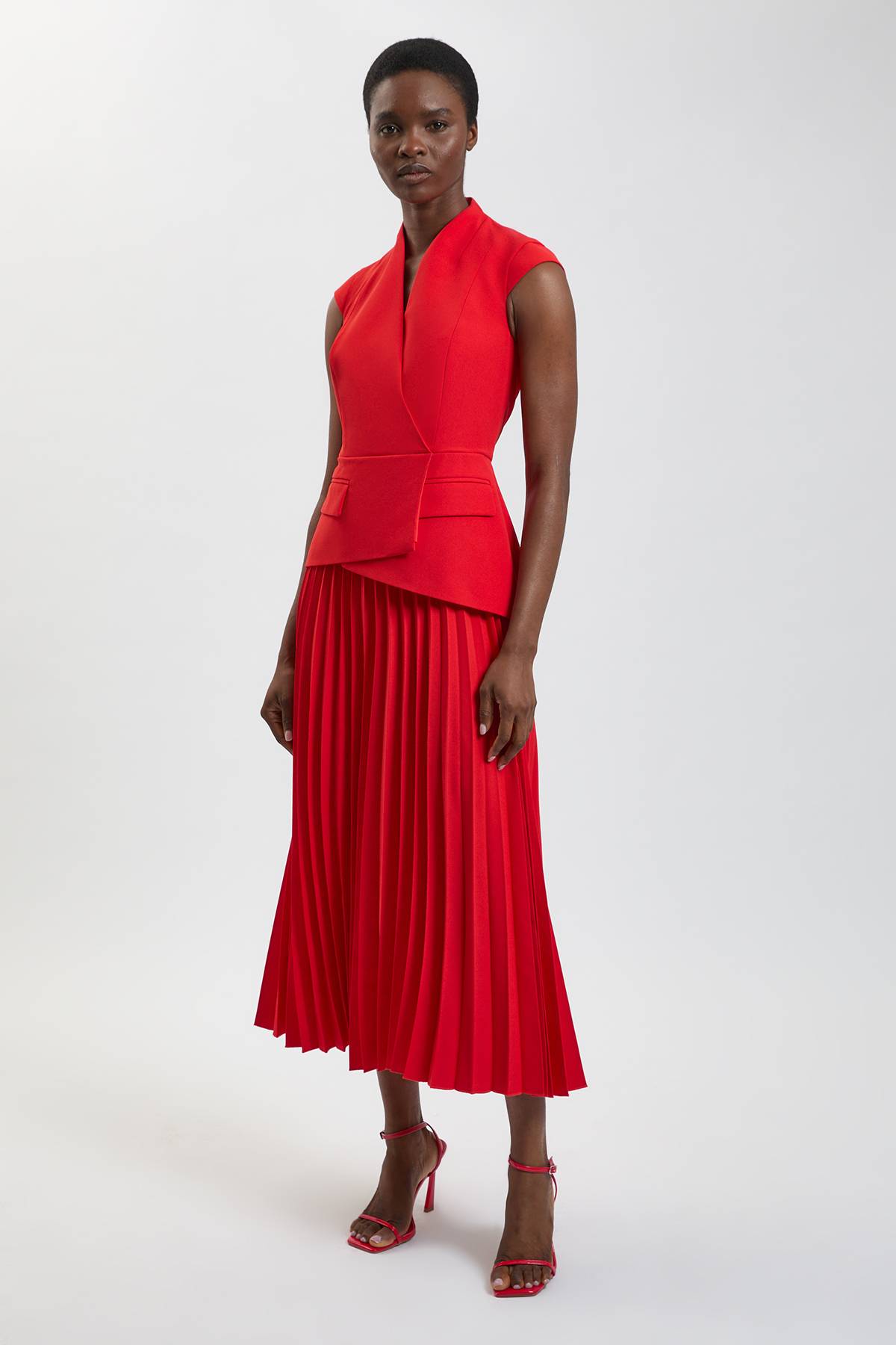 KarenMillen Robe Longue Plissée Asymétrique En Crêpe Ajusté