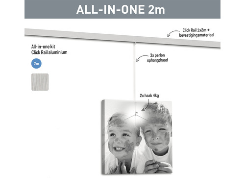 Schilderijrail All-In-One Click Rail 2 m zilvergrijs