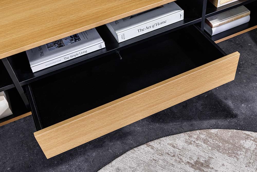 Hängendes TV-Board LOFT 150cm natur schwarz fünf Fächer mit Schublade