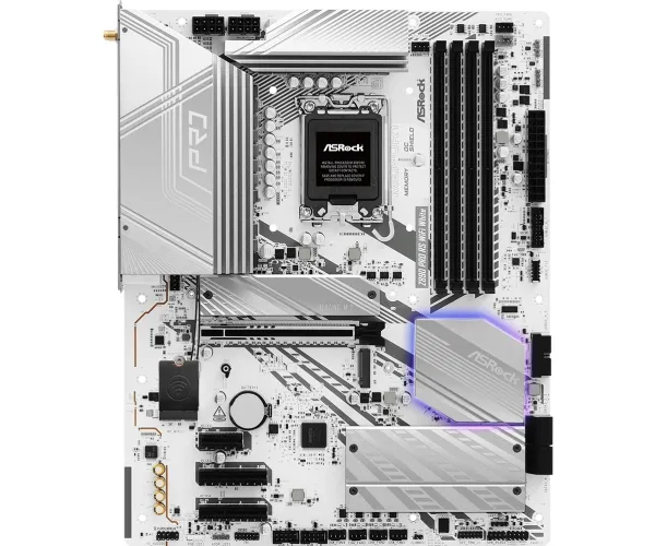ASRock Z890 Pro RS WiFi White - Bundkort - ATX - LGA1851 sokkel - Z890 Chipset - USB4, USB-C 3.2 Gen 2x2, USB 3.2 Gen 2, USB 3.2 Gen 1 - 2.5 Gigabit LAN, Bluetooth, Wi-Fi 6E - onboard grafik (CPU påkrævet) - HD Audio (8-kanaler)