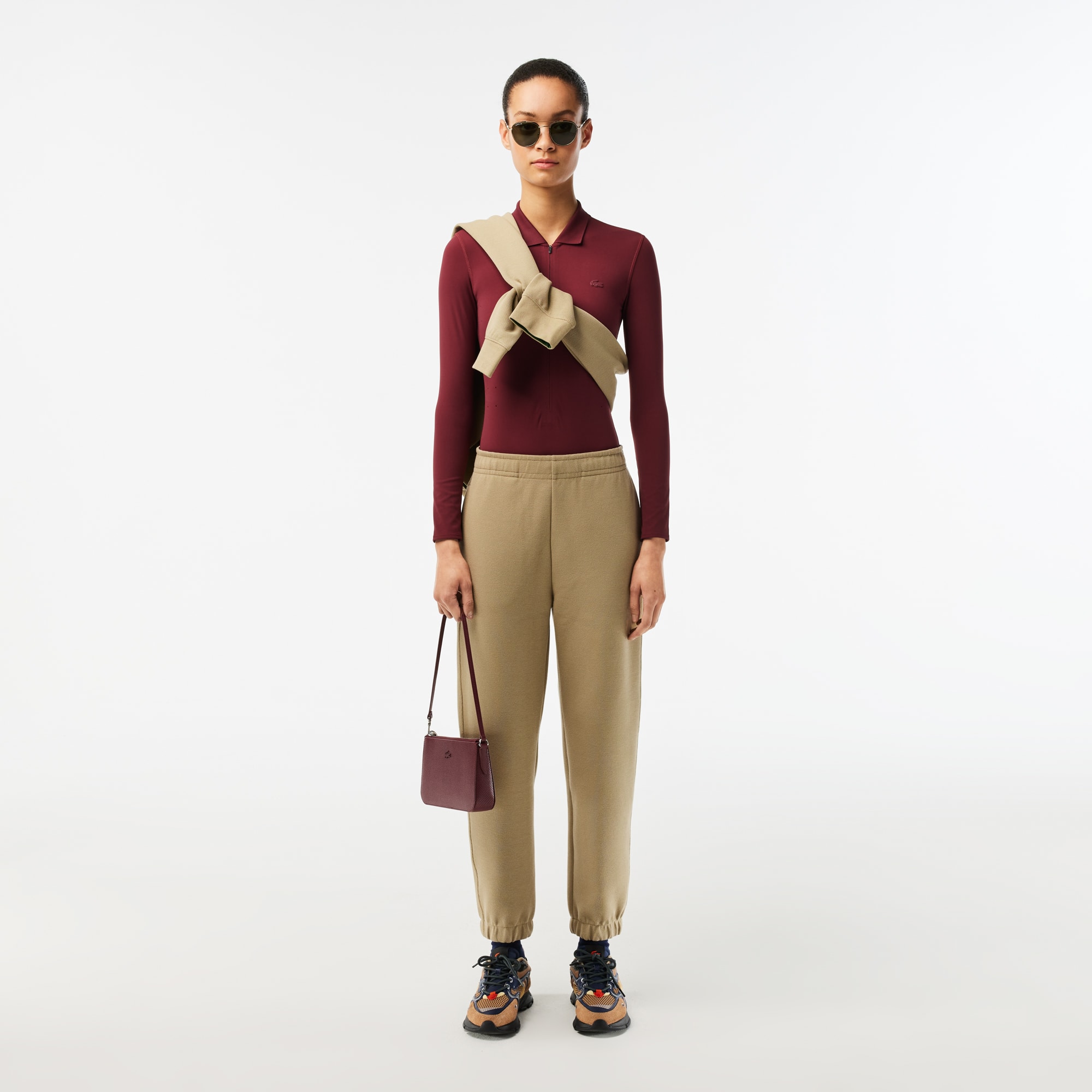 Pantalon de jogging Jogger en coton mélangé uni Pantalons de survêtement - Beige - Lacoste - Femme