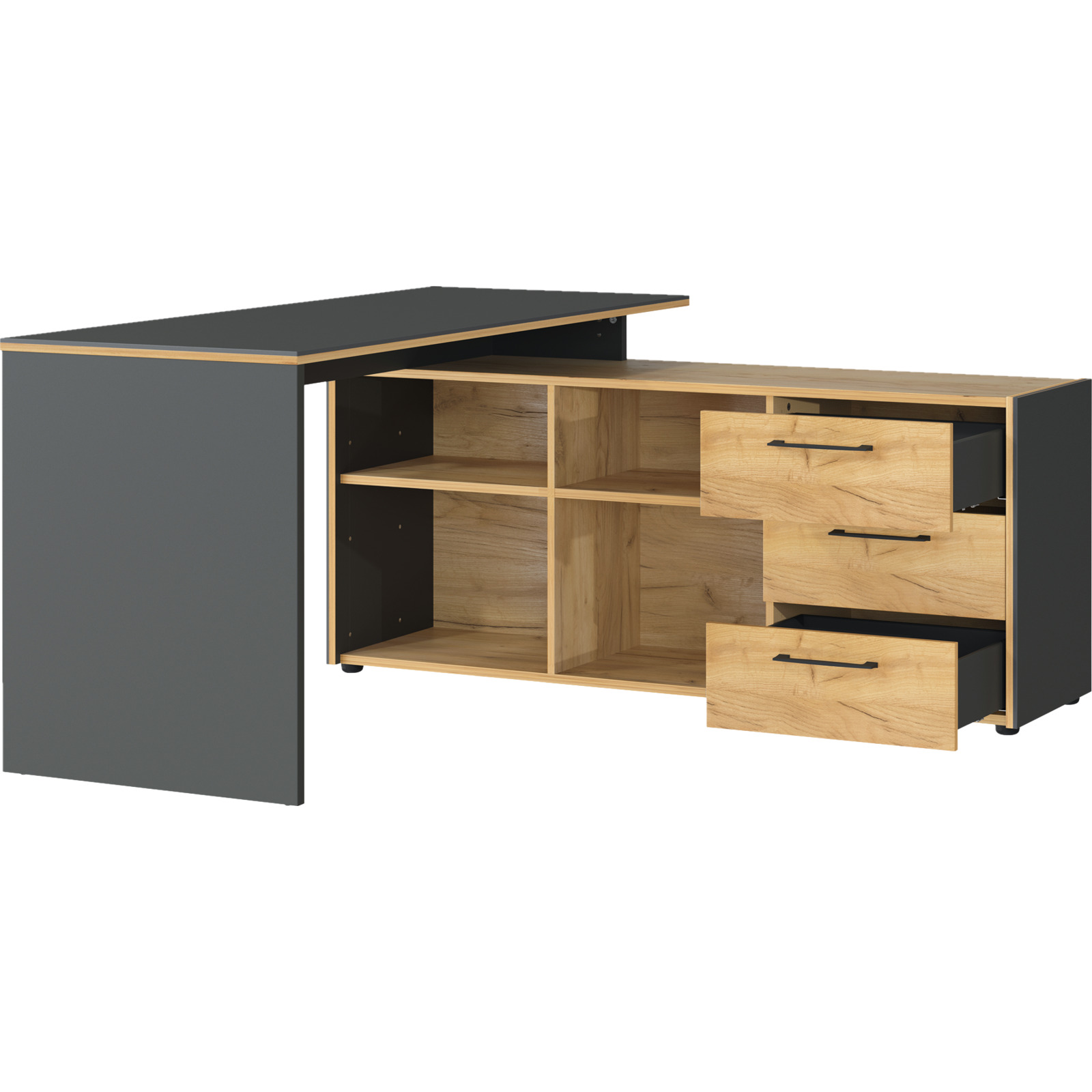 Schreibtisch mit Ablage Vito Dekor Eiche/Graphit-Optik 147 x 75 x 145 cm