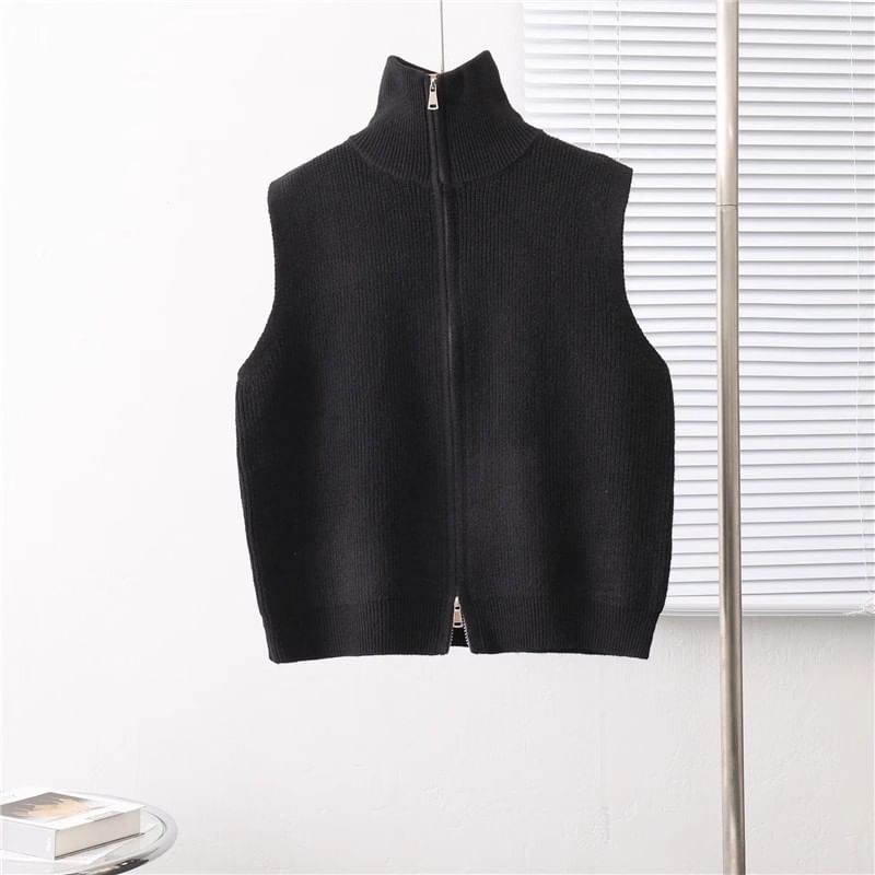 Keiko Girl - Geribbeld vest met opstaande kraag en rits