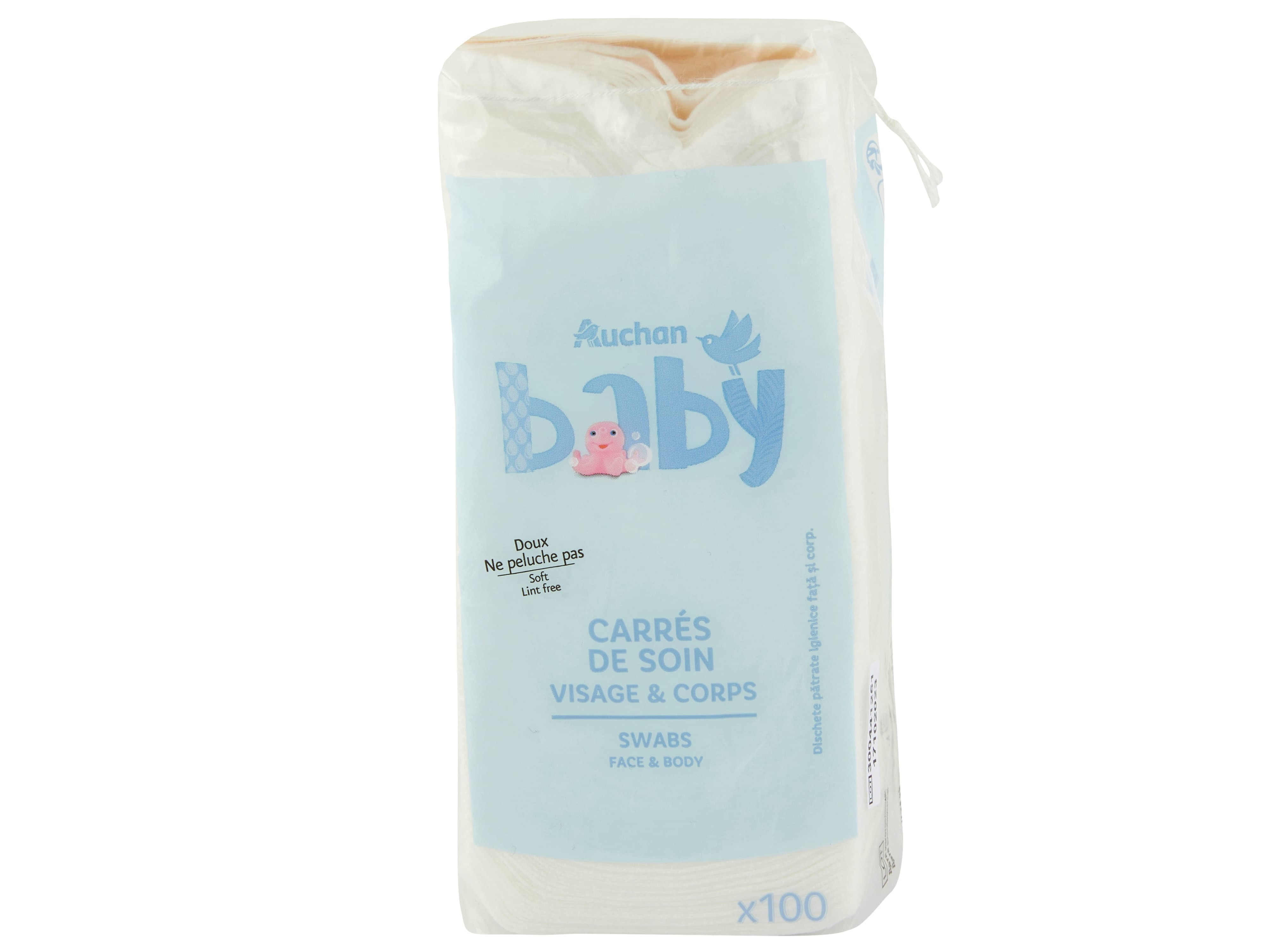 QUADRADOS DE LIMPEZA AUCHAN BABY ROSTO E CORPO 100UN