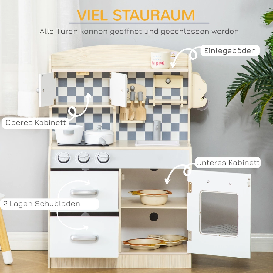 HOMCOM Kinderküchen mit Kochgeschirrzubehör bunt