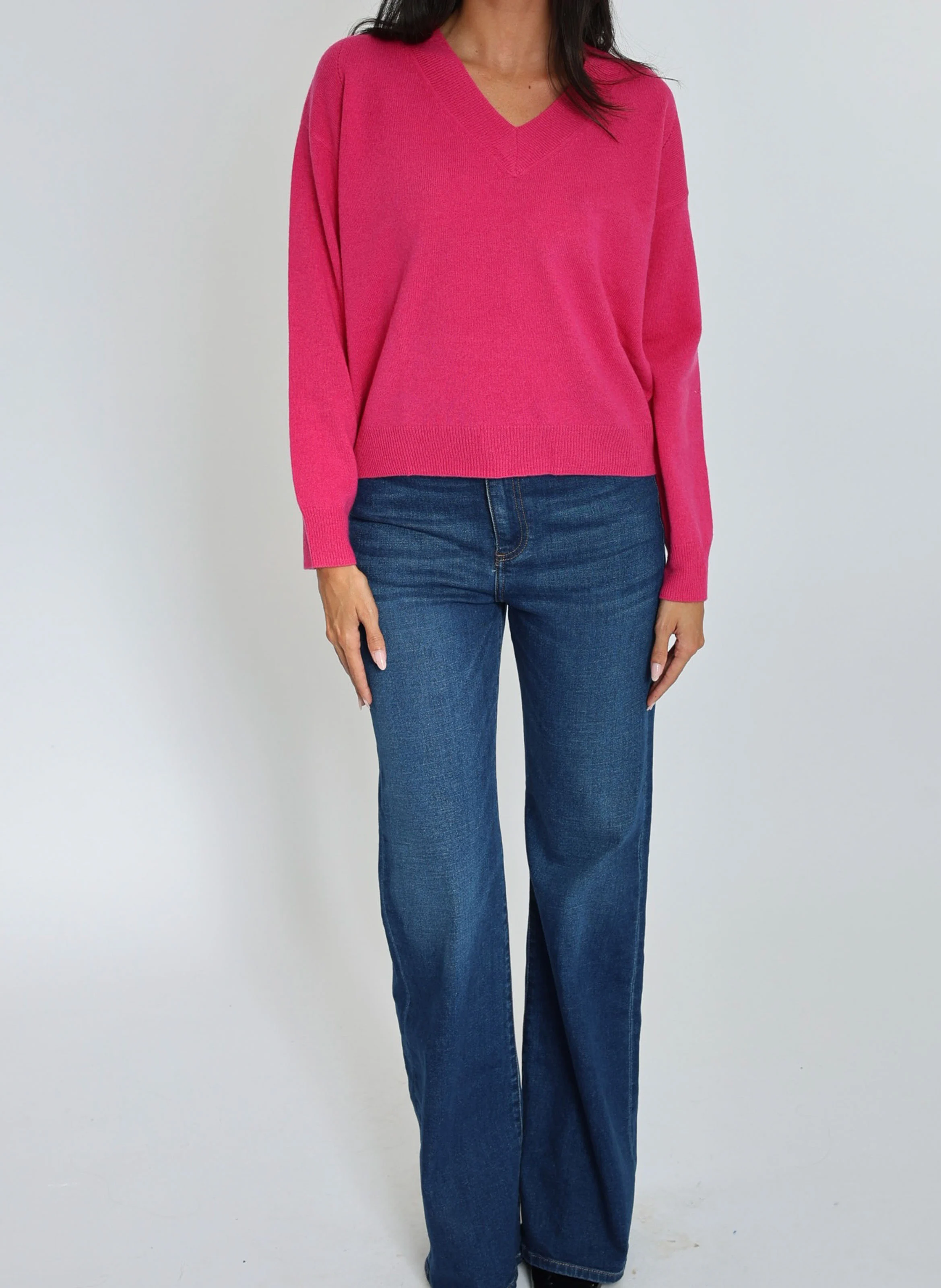 ANITA - Pull ample col V en laine et cachemire | Rose