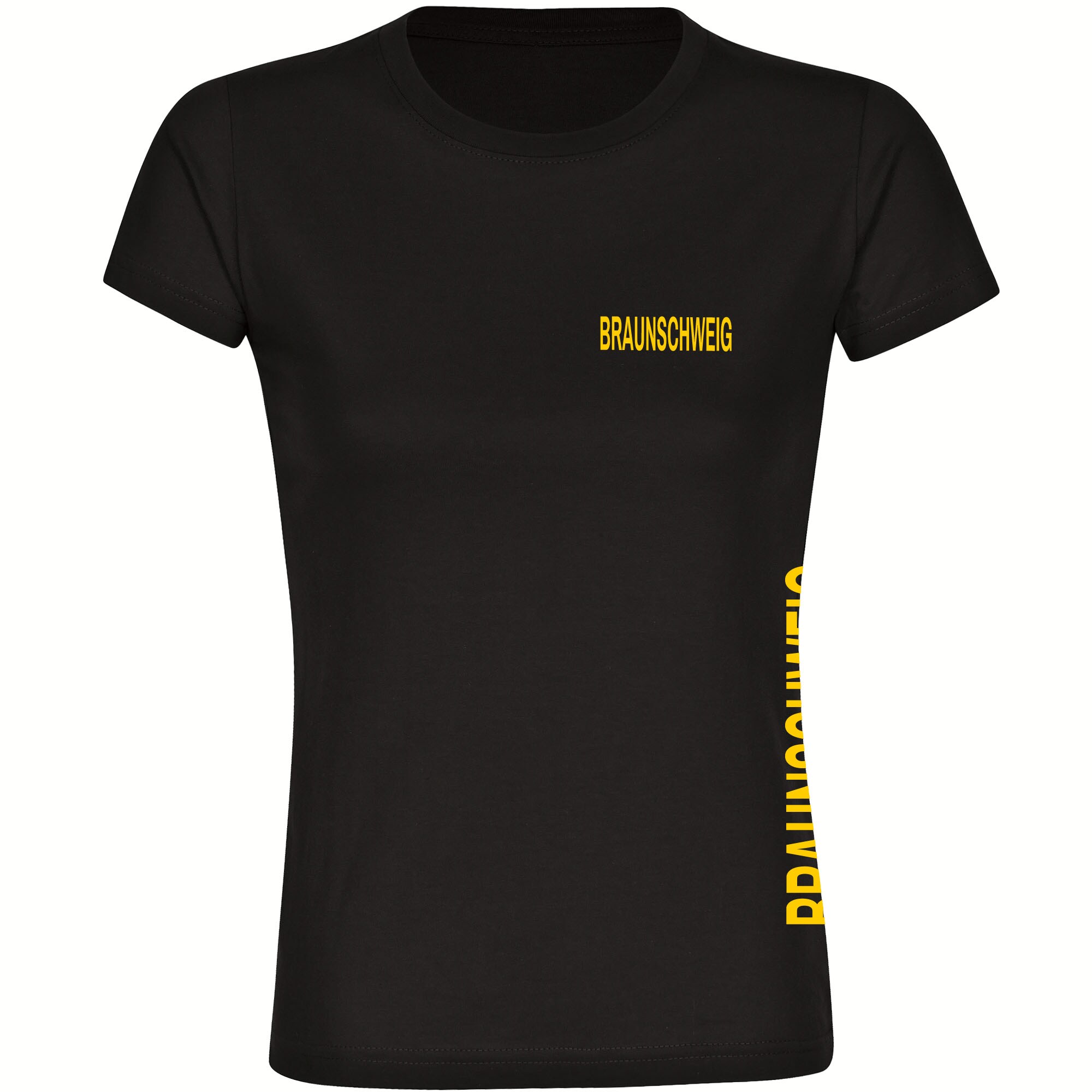 multifanshop® Damen T-Shirt - Braunschweig - Brust & Seite - Druck gelb