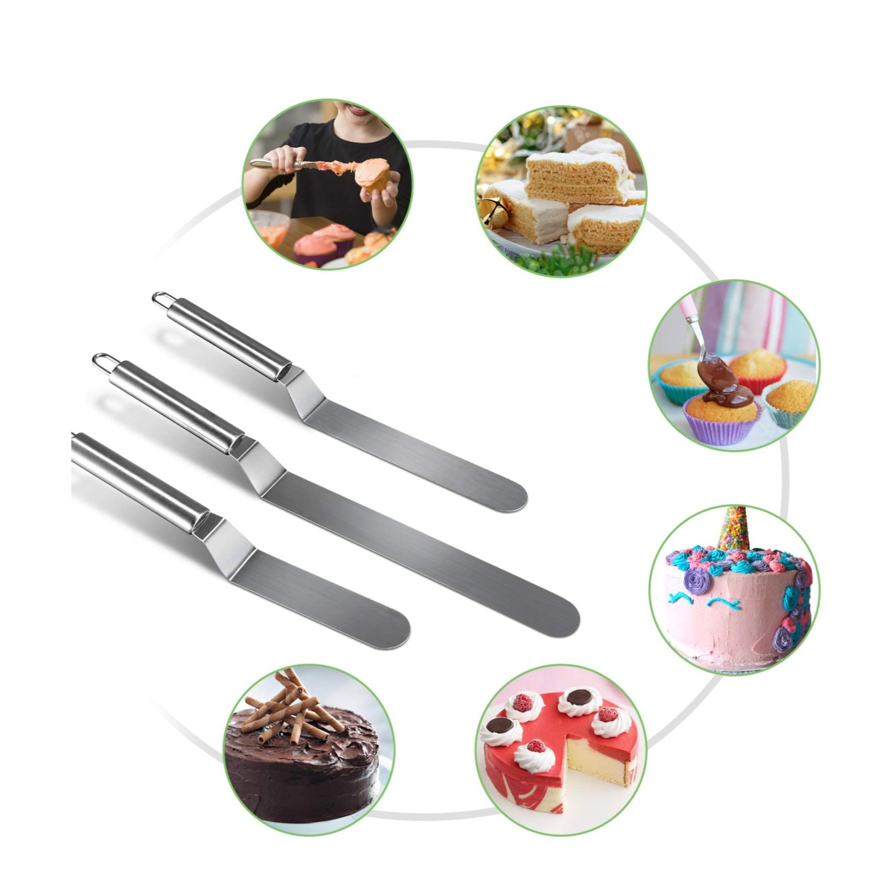 (3er Set) Edelstahl Küchen Spachtel Kuchen Teig Schaber Winkelpalette - Silber