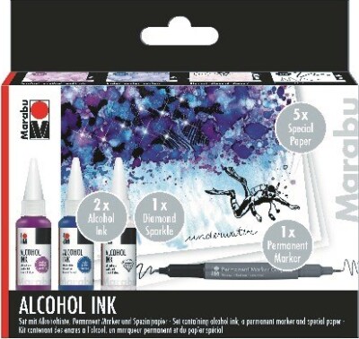 Marabu - Alcohol Ink Sæt Inkl. Papir Og Tusch - Underwater - 3X20 ML