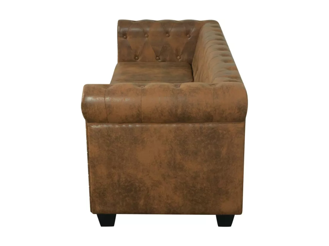 Canapé Chesterfield 3 places cuir artificiel marron