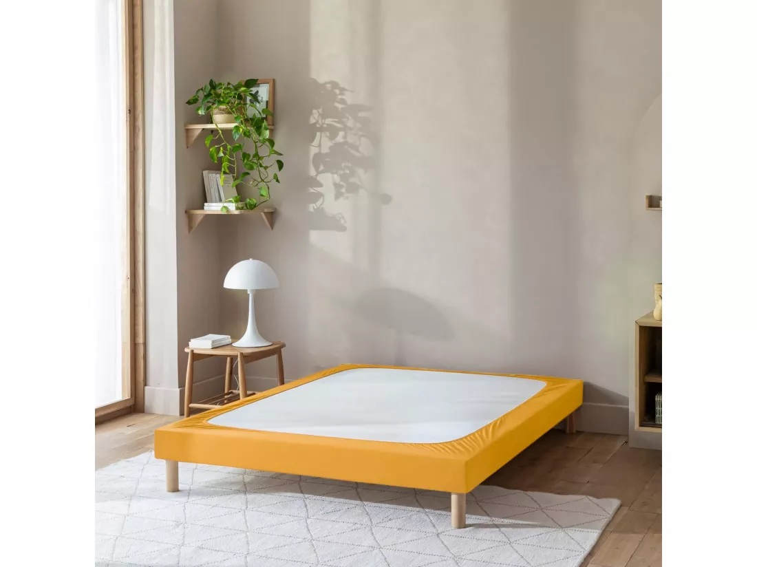 Cache-sommier coton jersey jaune moutarde 90x200