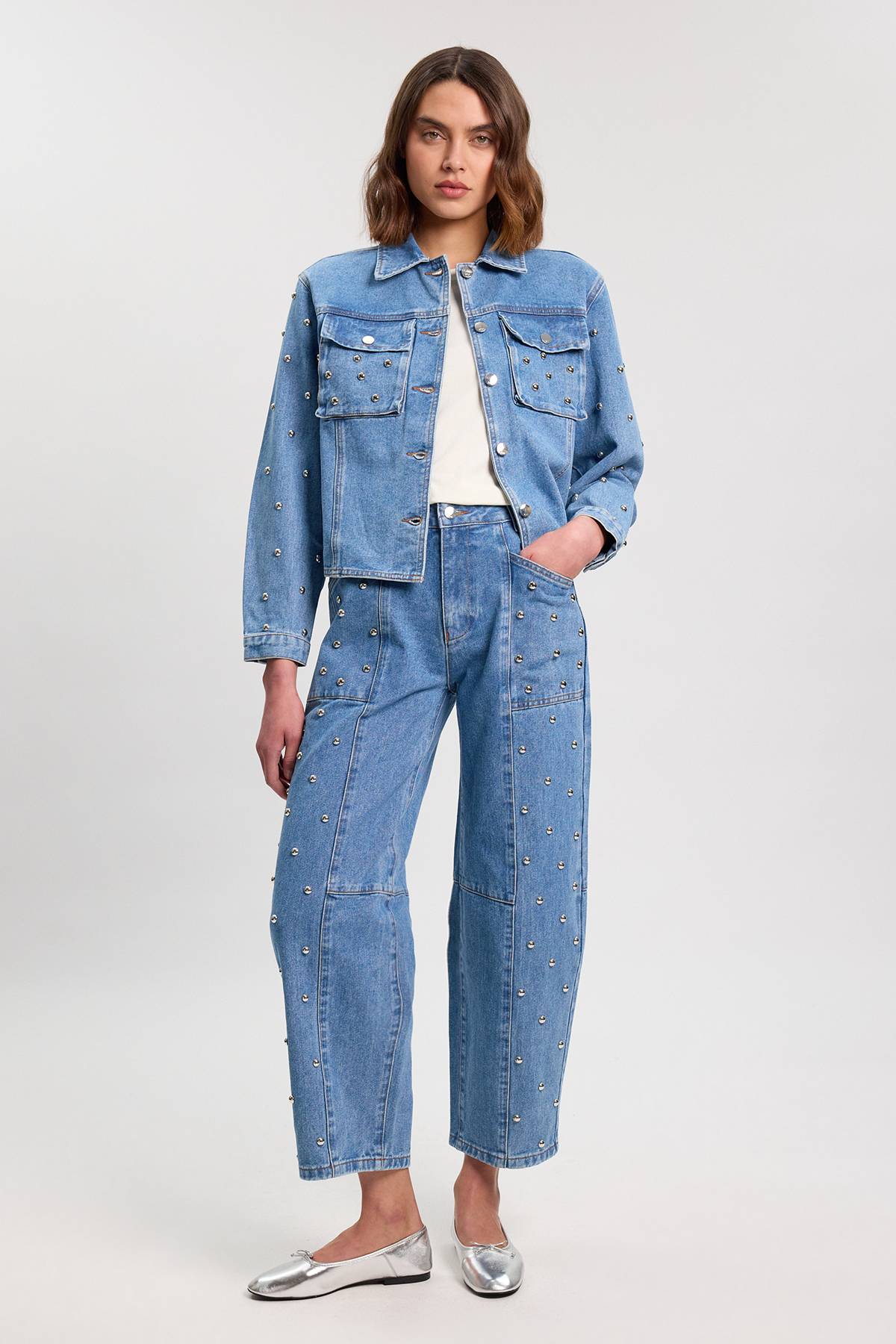 KarenMillen Jean Jambe Tonneau En Denim À Clous