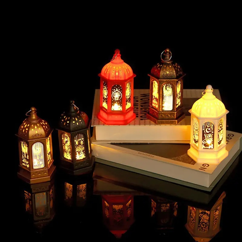 (13x7cm) Mini Ramadan LED Laterne Eid Mubarak Deko Accessoire Bajram Beleuchtung (inkl. LR44 Batterien) - Weiss