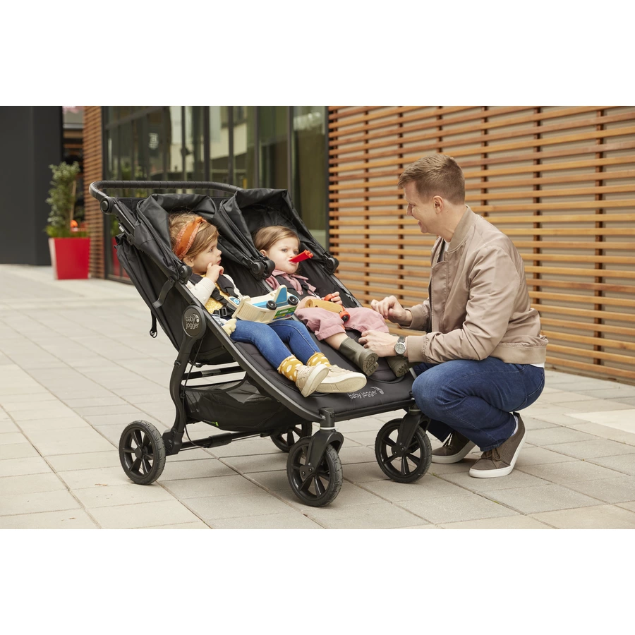 baby jogger Geschwisterwagen City Mini GT2 Double Jet schwarz inklusive Babywanne Mini GT2 Double, 1 x Sicherheitsbügel und Wetterschutz