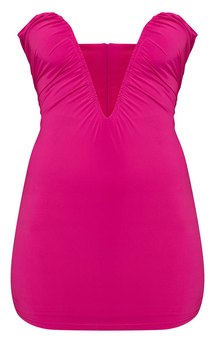 Rose Vif Robe Courte À Décolleté En V