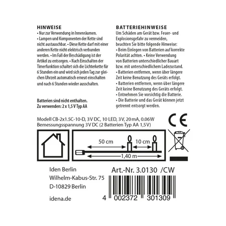 Idena LED Lichterkette Wäscheklammern mit 6h-Timer