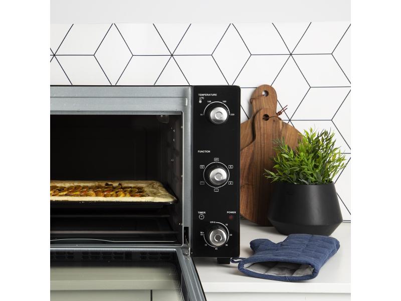 Princess Backofen Deluxe 45 l, Schwarz Kompakter Konvektionsbackofen mit Grill- und Auftaufunktion