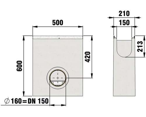 Hauraton Faserfix KS 150 inlaatbox van vezelversterkt beton met emmer 500 mm x 210 mm x 600 mm