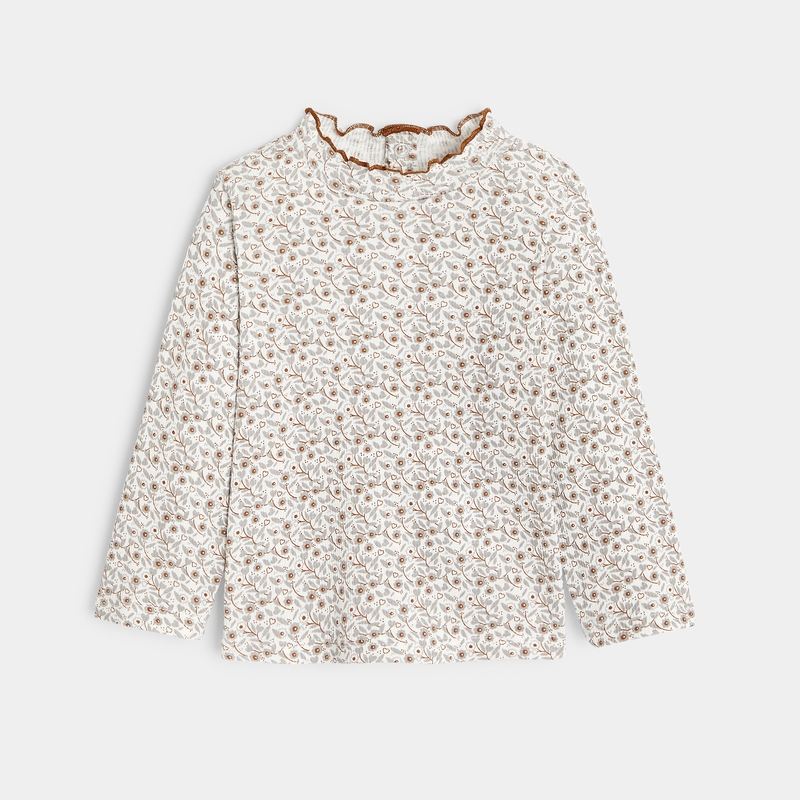 T-shirt côte plate col ondulé gris bébé fille