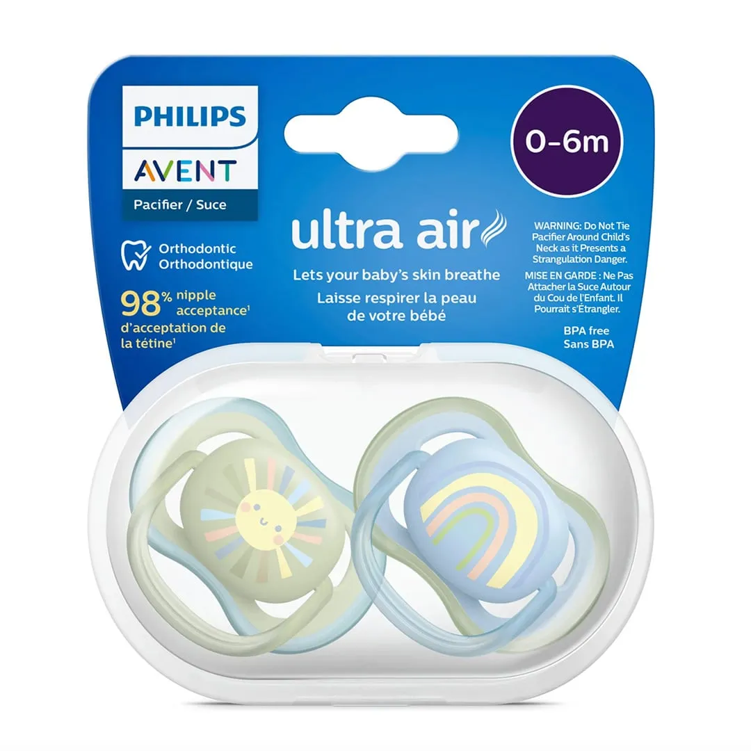 Philips Avent Suce Ultra Air 0-6 mois Soleil Souriant  Arc-en-ciel Bleu (2)