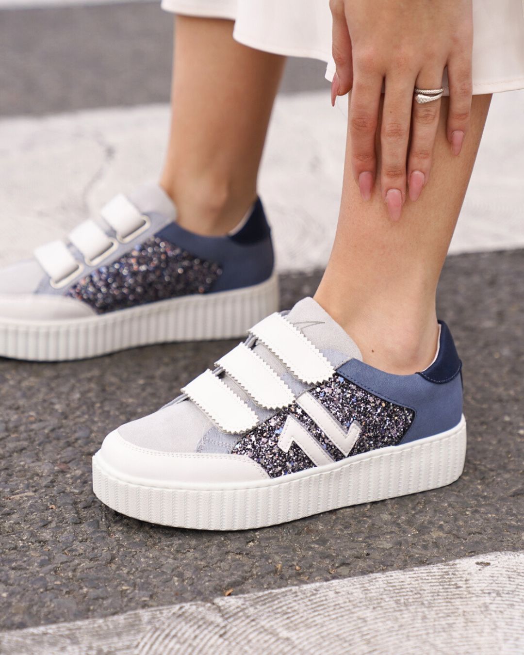 Basket femme bleue creepers à scratch - CL73 BLUE