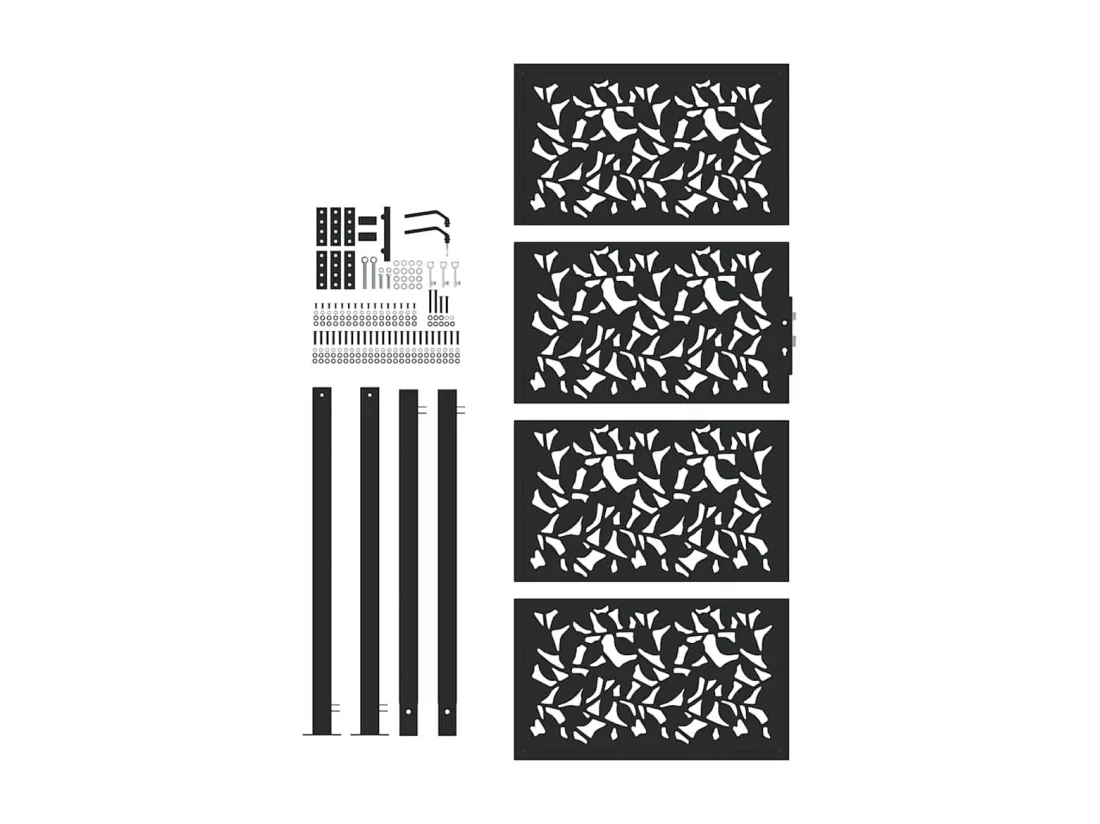 Portail de jardin noir 105x205 cm acier conception de feuilles