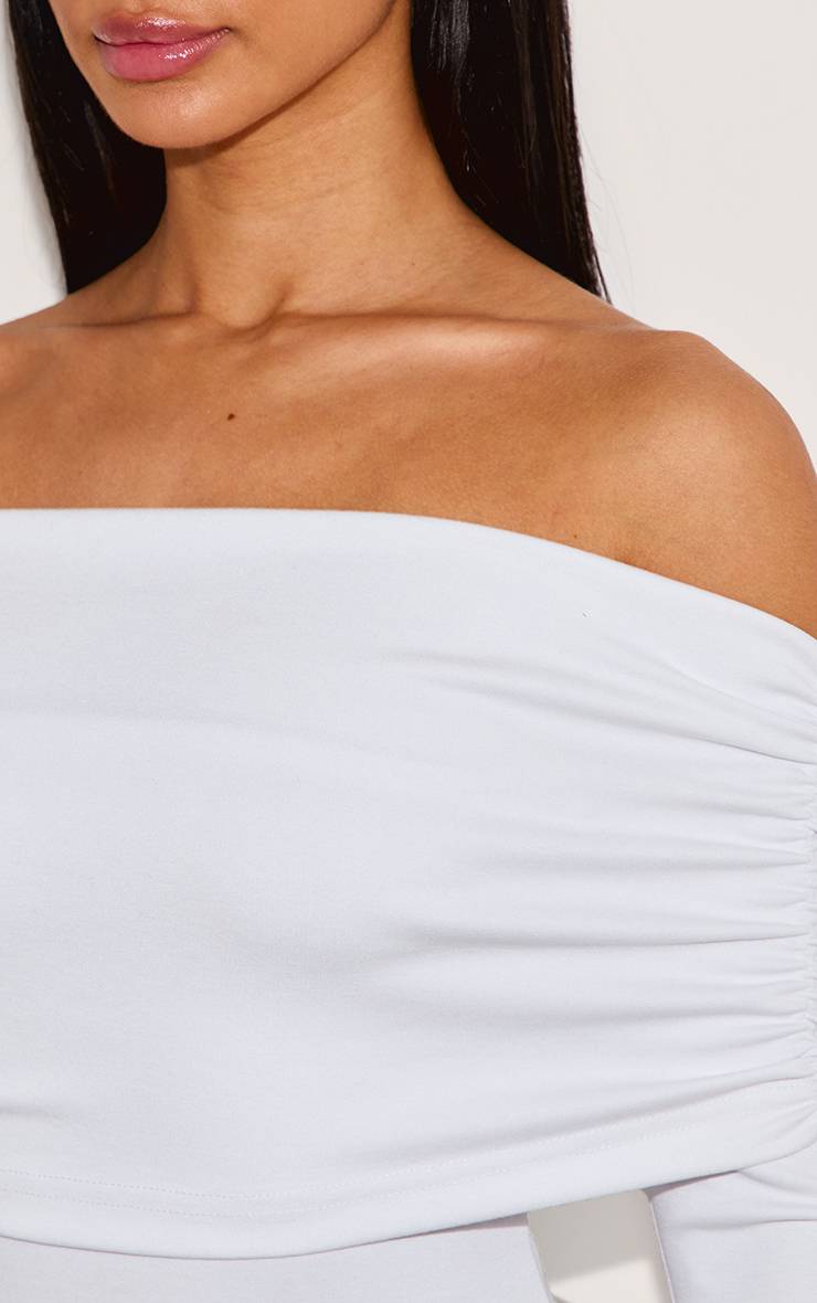 Blanc Robe Courte Moulante Petite Taille À Encolure Bandeau Drapée Et Manches Longues