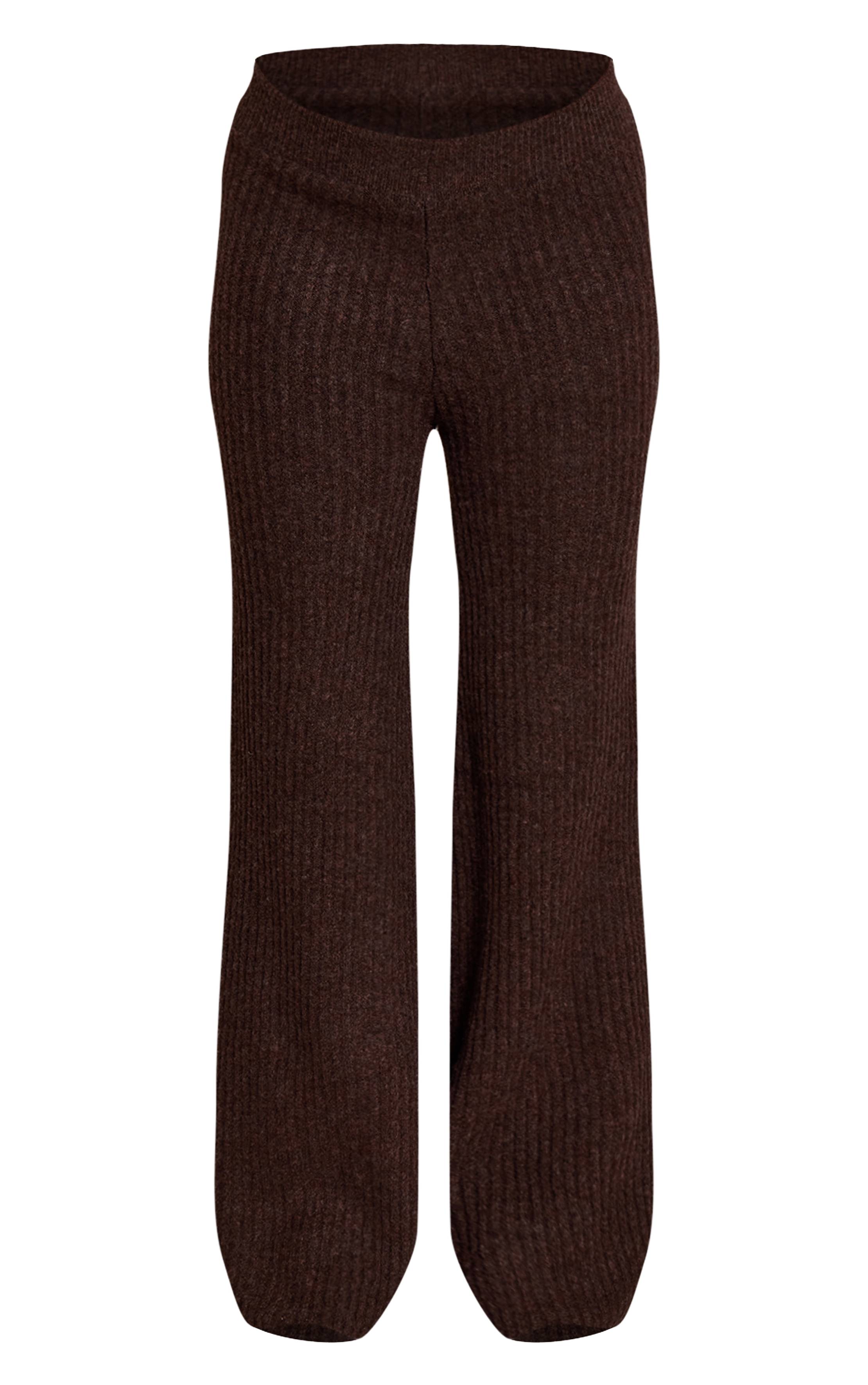 Chocolat Pantalon Large Côtelé En Maille Luxe Pour Grandes Tailles